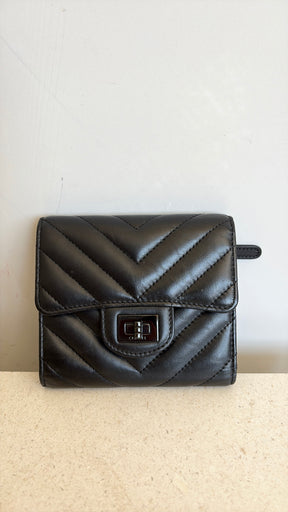 Chanel So Black Leather Chevron Quilted Square Wallet