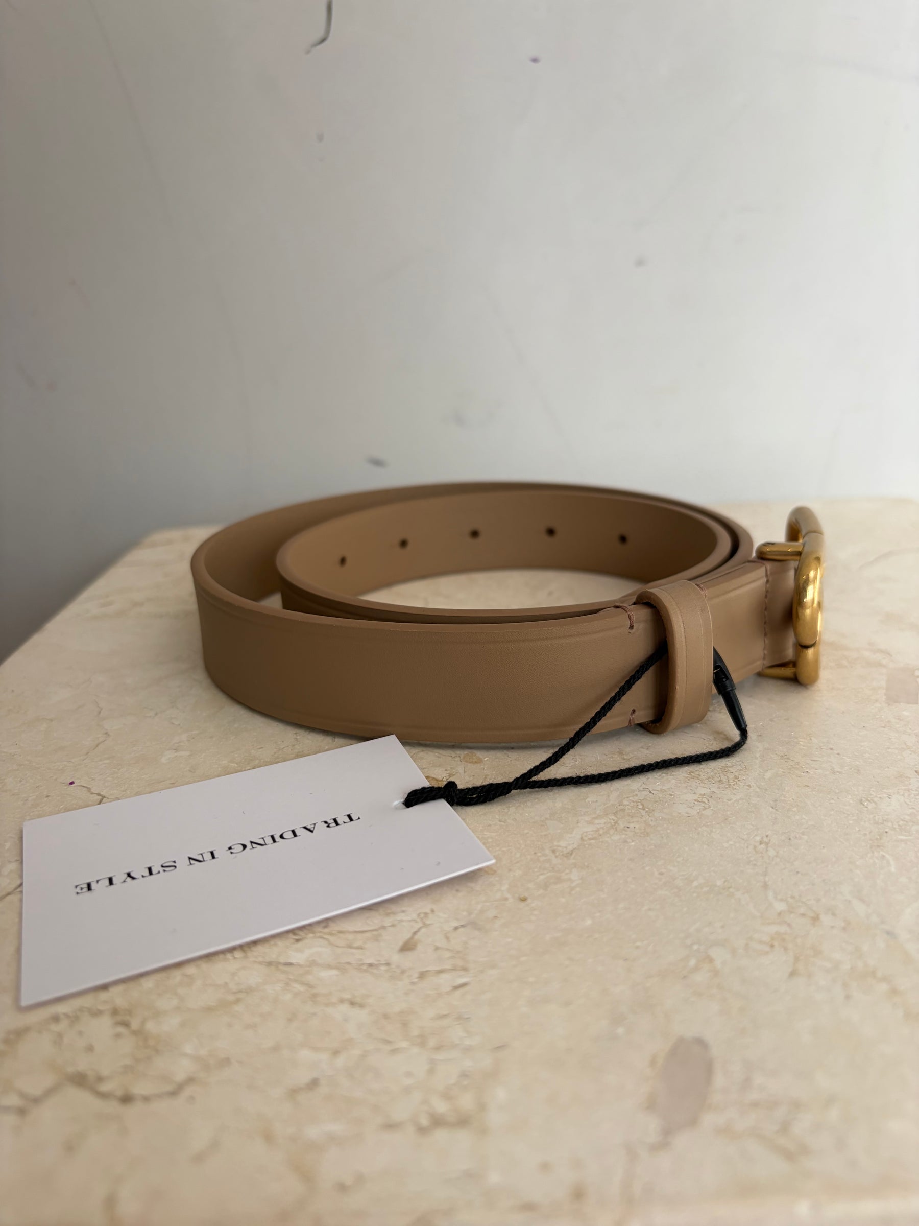 Balenciaga Beige Leather Logo Belt, 70