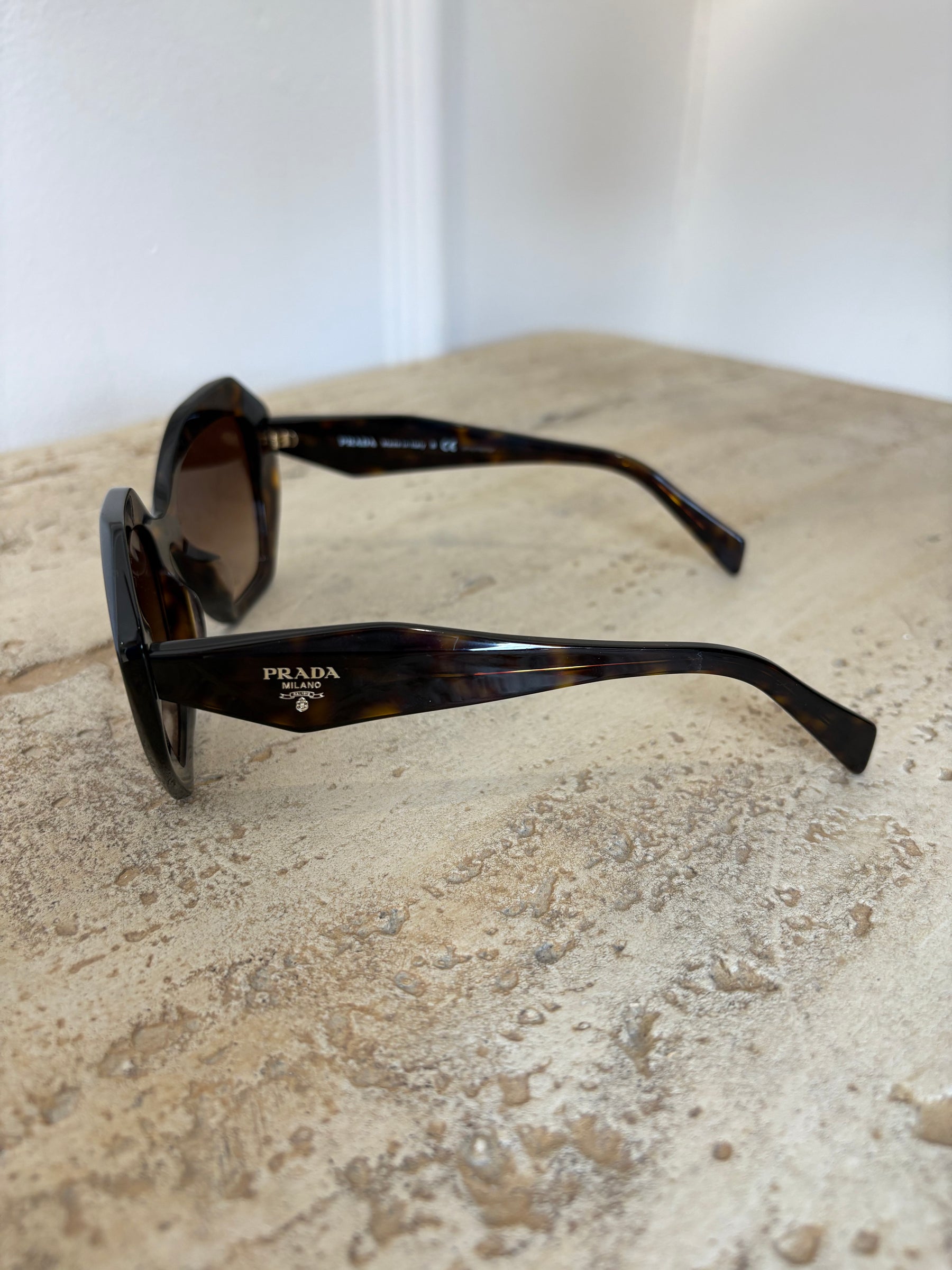 Prada Tortoiseshell Hexagonal Oversized Sunglasses