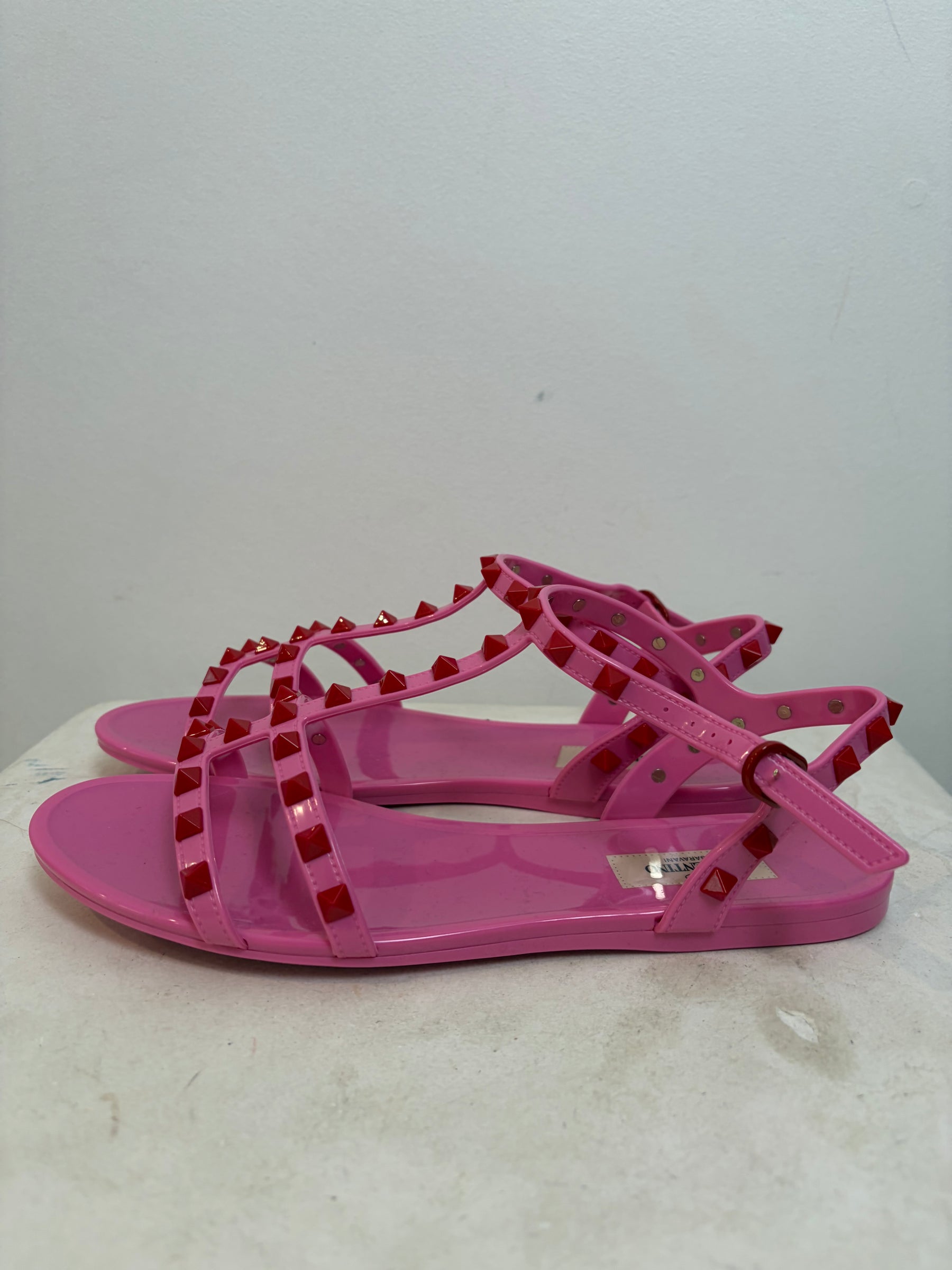 Valentino Rockstud PVC Sandals Pink And Red, 39