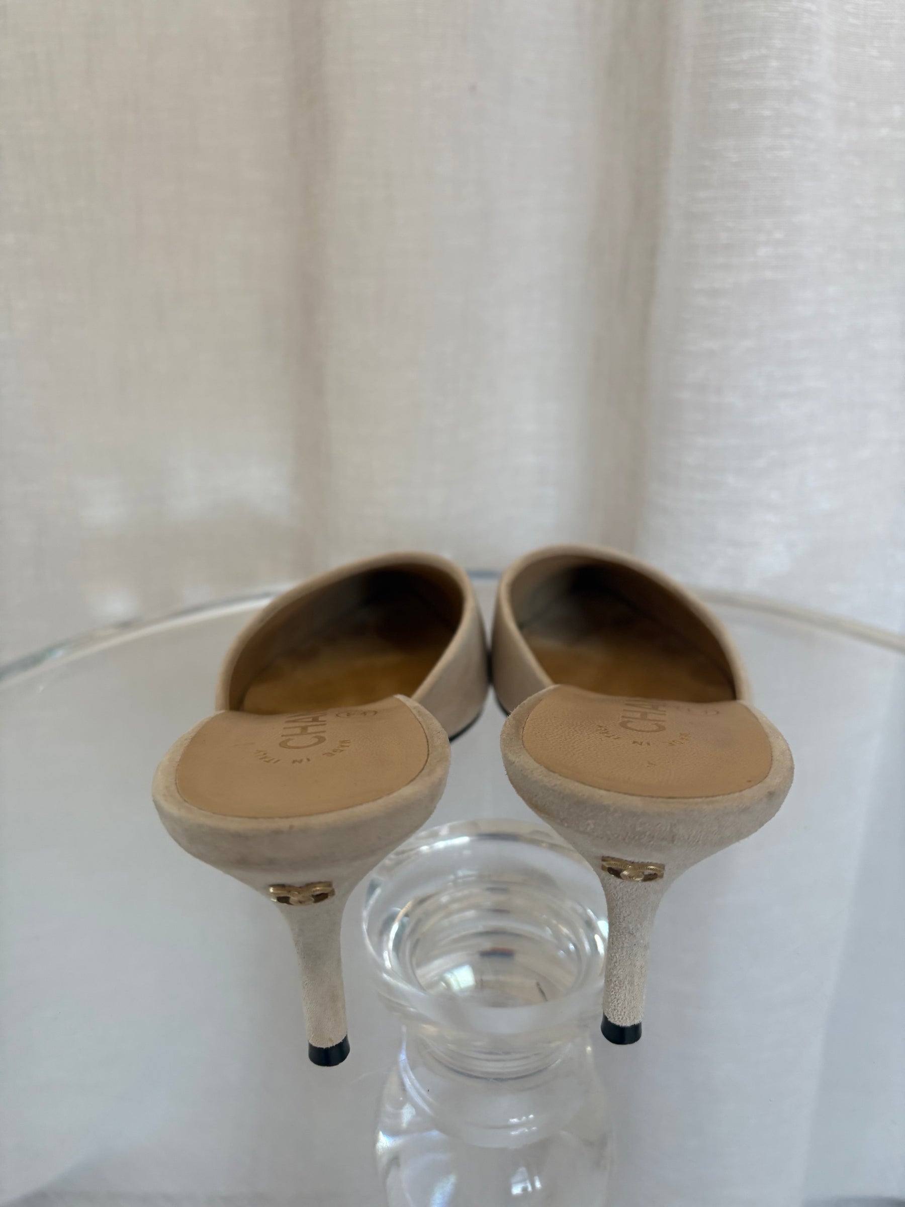 Chanel Stone Suede and  Black Pointed Mules, 40