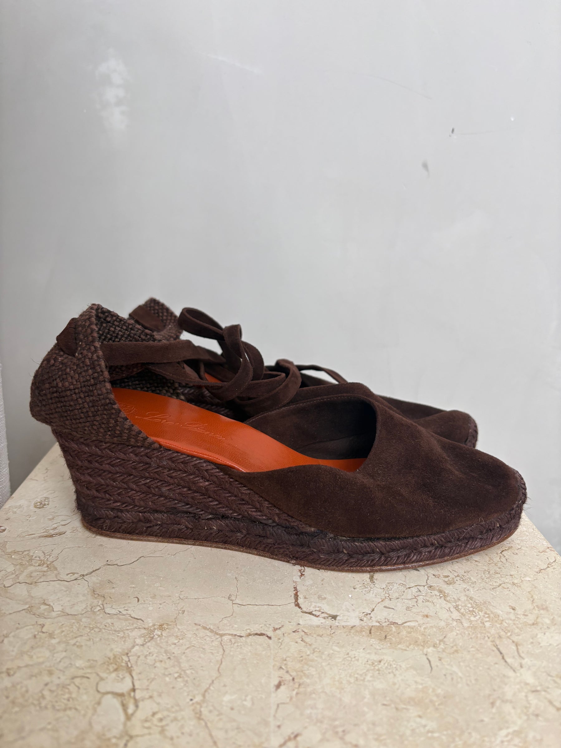 Loro Piana Brown Suede Wedges, 40