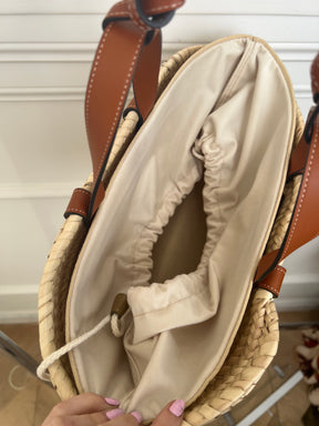 Céline Raffia and Leather Triomphe Basket Bag with Strap