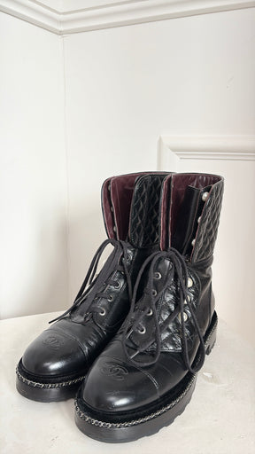 Chanel Black Quilted Leather Pearl Detail Ankle Boots, 40.5