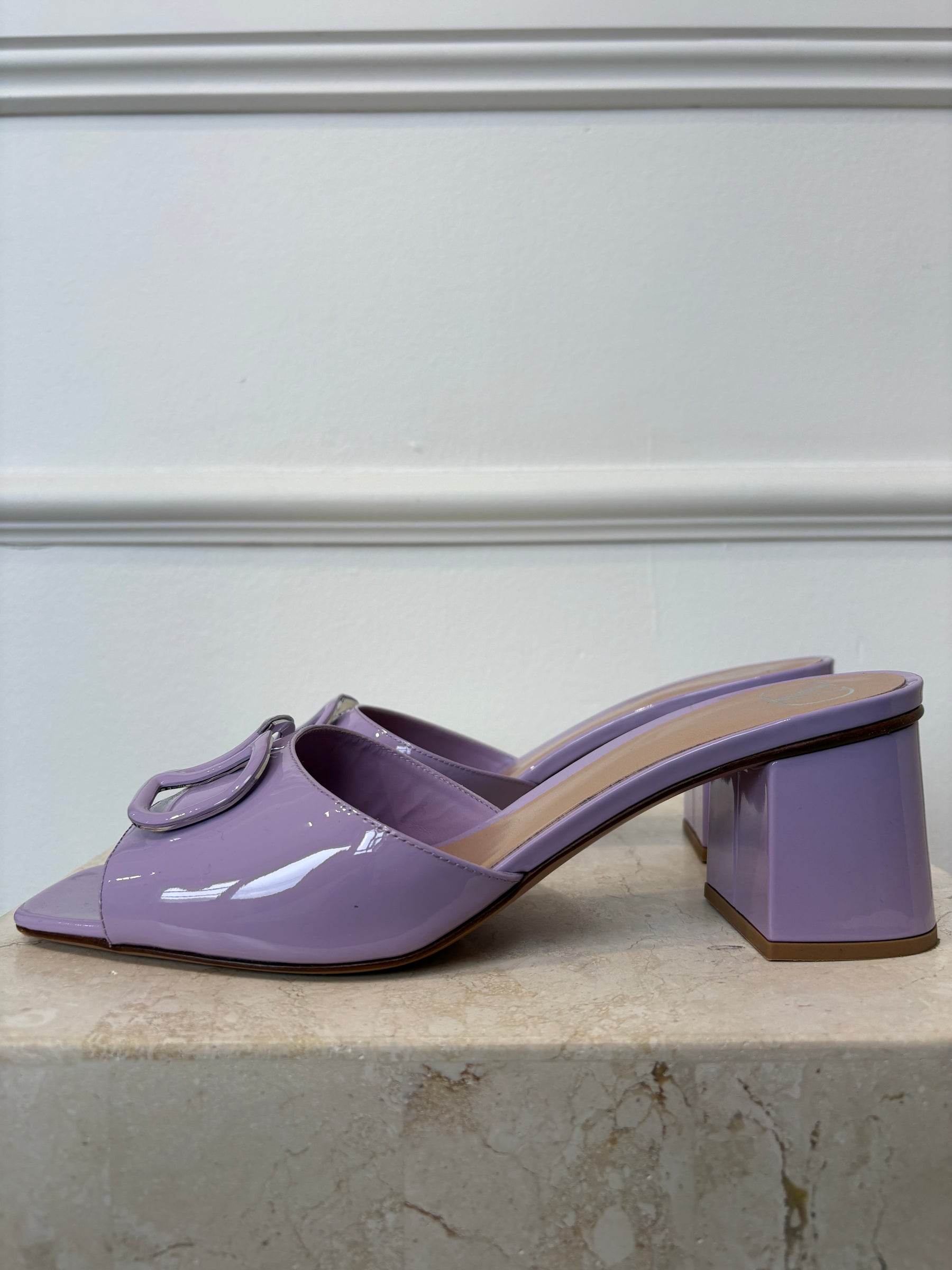 Valentino Lilac Patent V Logo Mule, 39.5