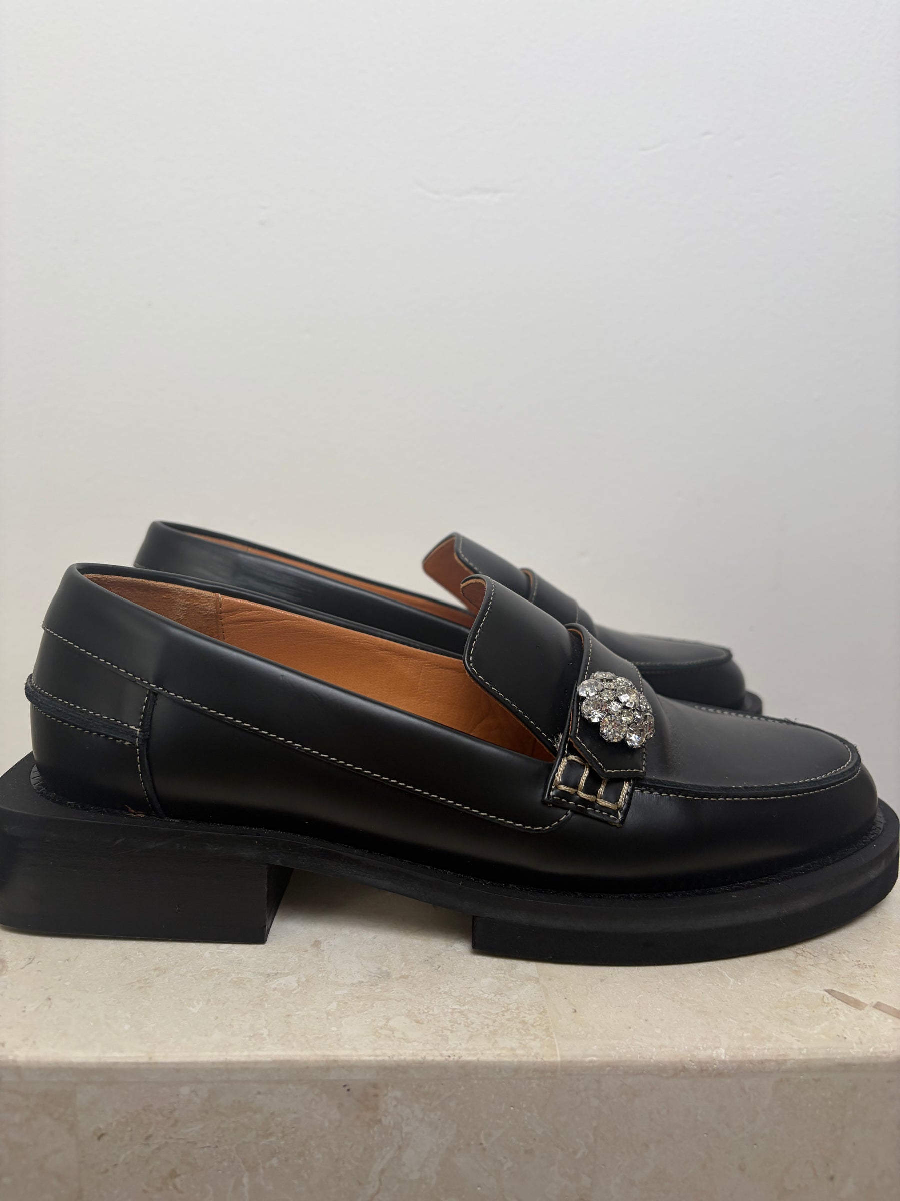 Ganni Black Jewel Loafers, 38