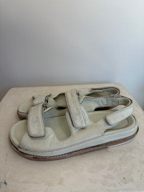 Chanel White Patent Leather Dad Sandals, 39 C