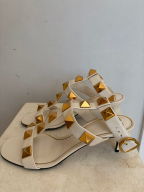 Valentino Garavani Cream Leather Roman Stud Heels, 41