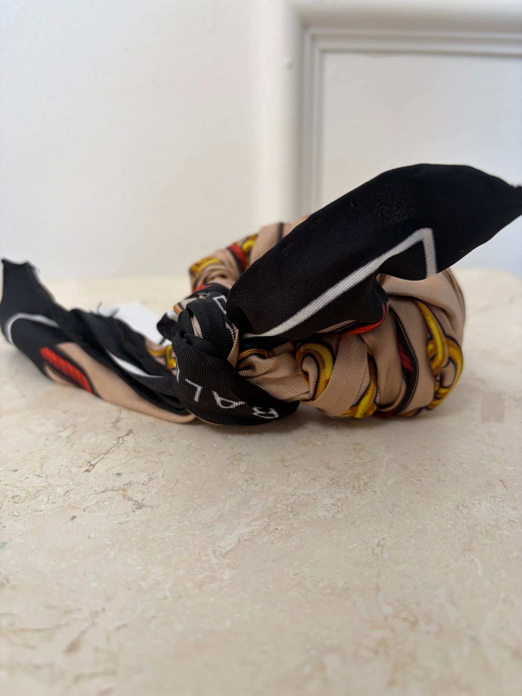 Balenciaga Beige and Black Silk Wrapped Cuff