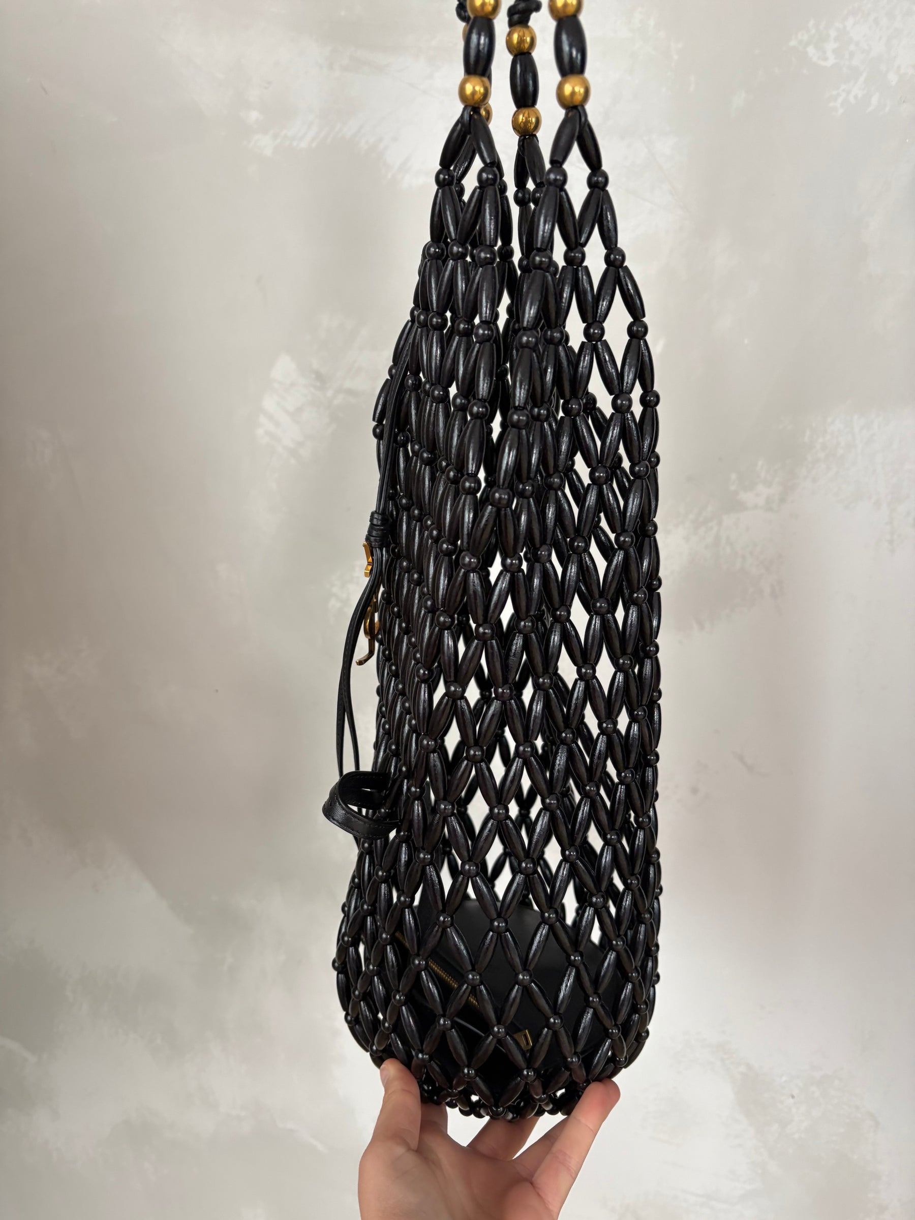 Saint Laurent Black Cassandre Beaded Tote Bag