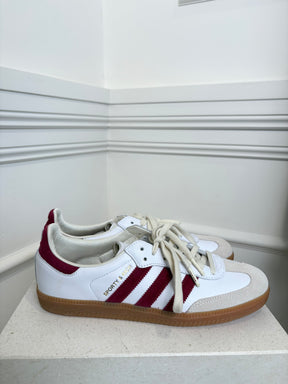 Adidas x Sporty and Rich White Leather and Maroon Samda Sneakers, 8 US