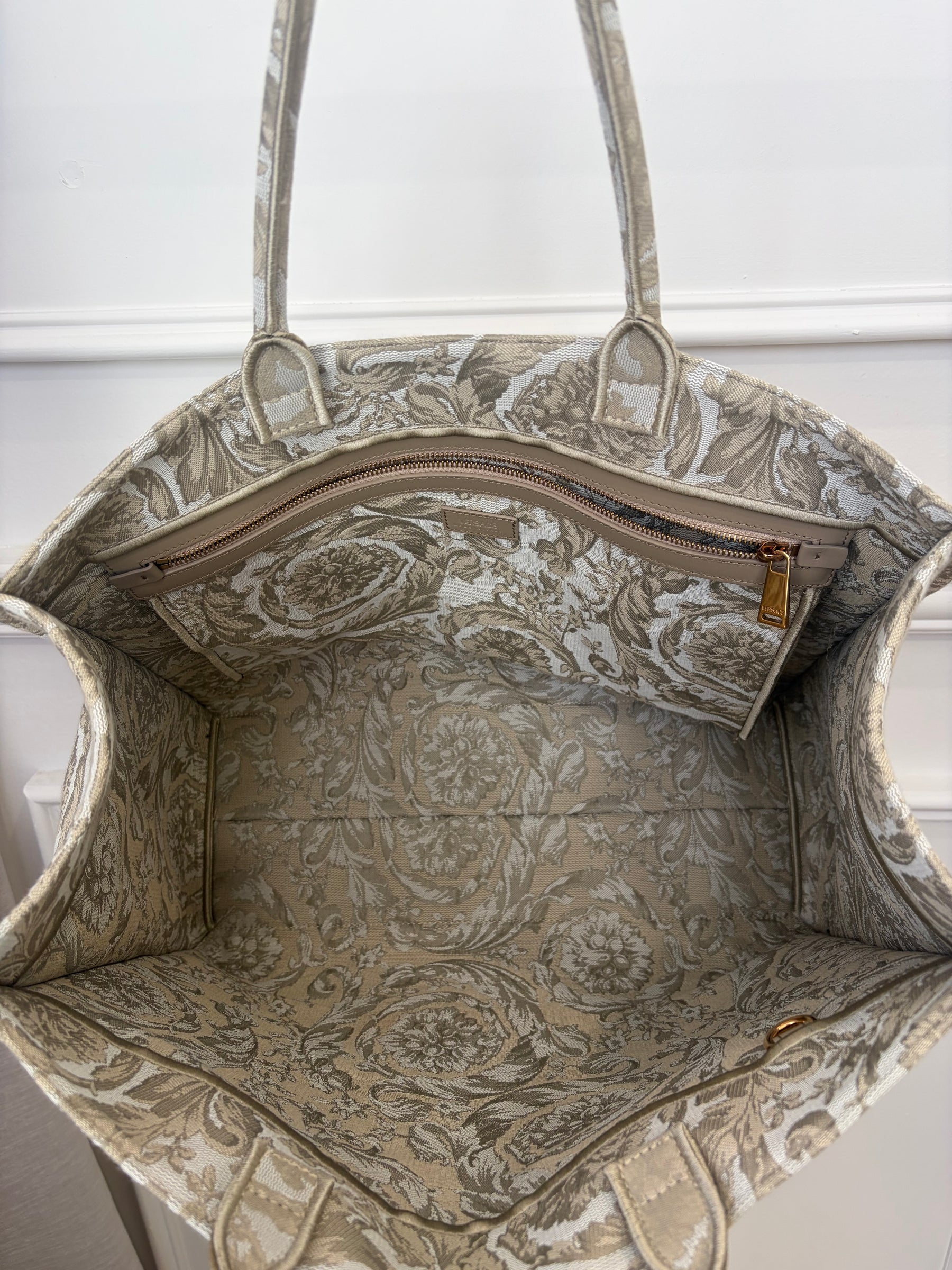 Versace Beige and Cream Jacquard Tote