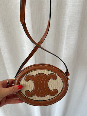 Celine Tan Leather and Canvas Oval Triomphe Bag
