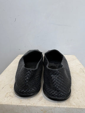 St. Agni Black Woven Leather Square Toe Flats, 40