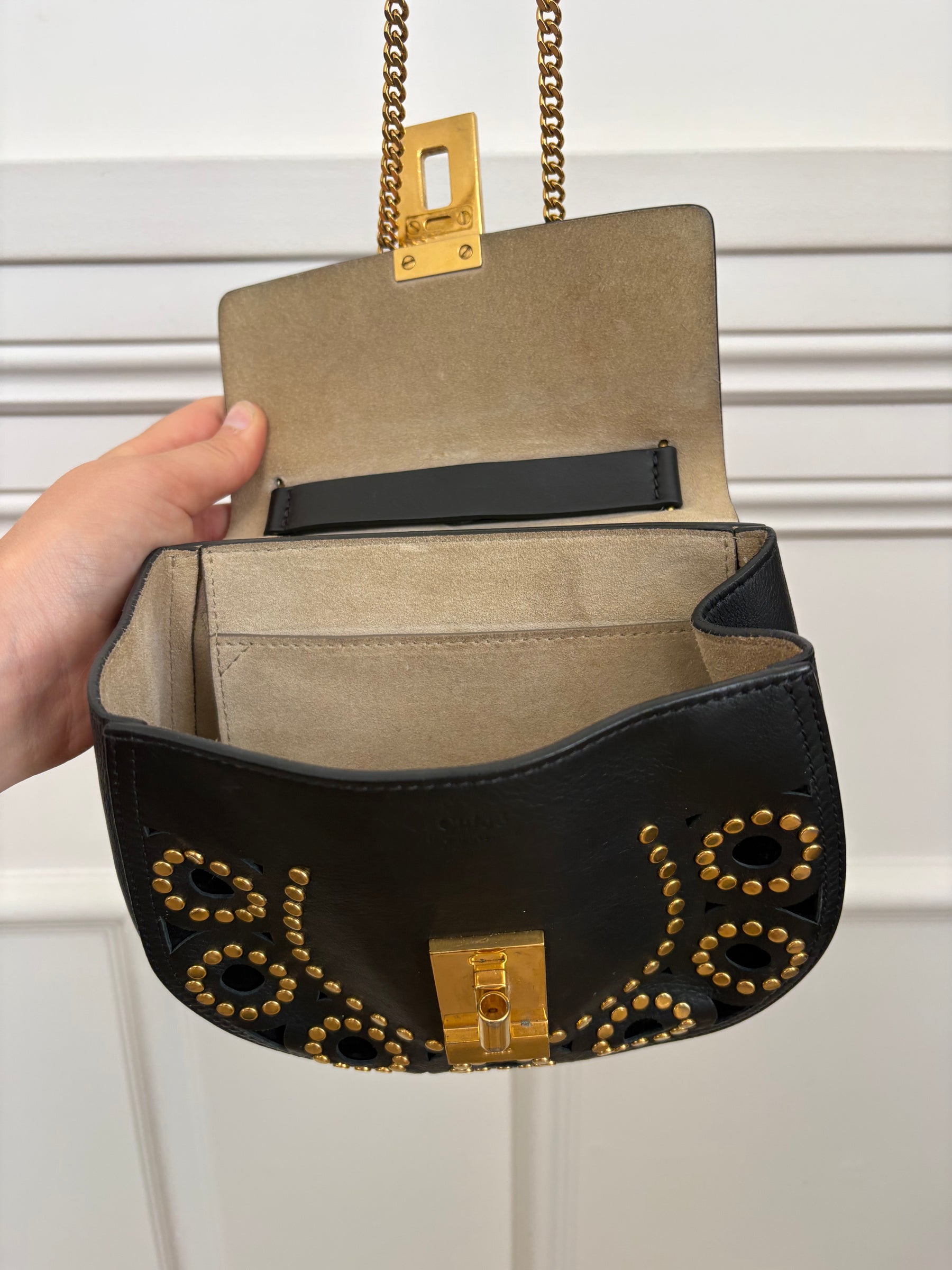 Chloé Black Leather Studded Drew Bag