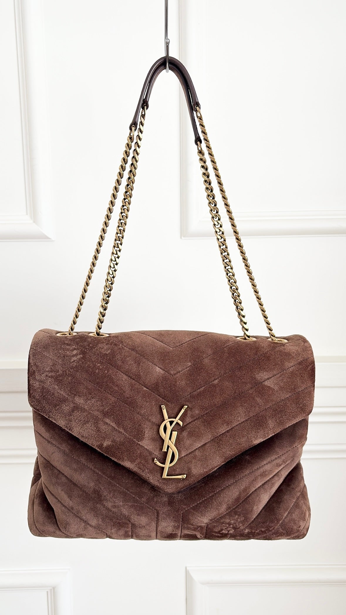 Saint Laurnet Chocolate Suede Medium Lou Lou Bag