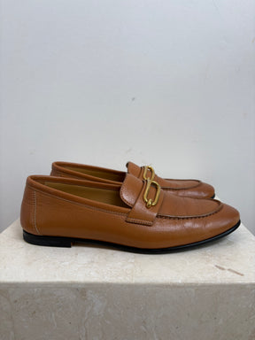 Hermes Colette Leather Flats In Tan, 37