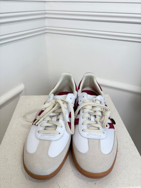 Adidas x Sporty and Rich White Leather and Maroon Samda Sneakers, 8 US
