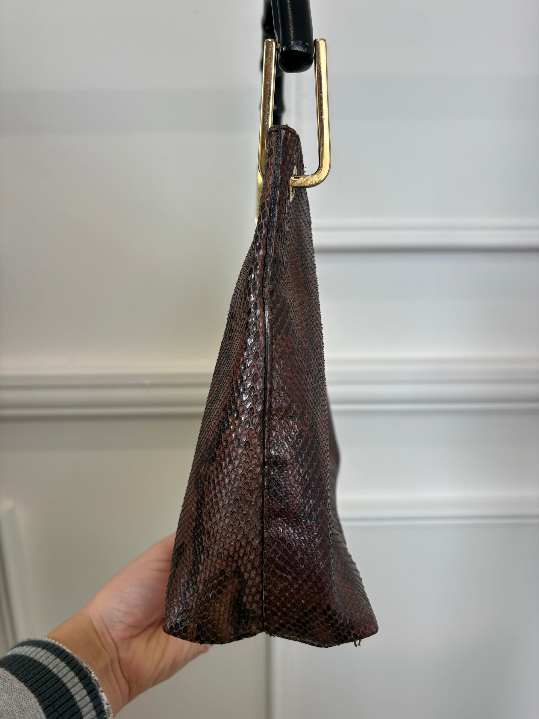 Gucci Snake Skin Shoulder Bag And Pouch Bamboo Handle