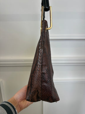 Gucci Snake Skin Shoulder Bag And Pouch Bamboo Handle