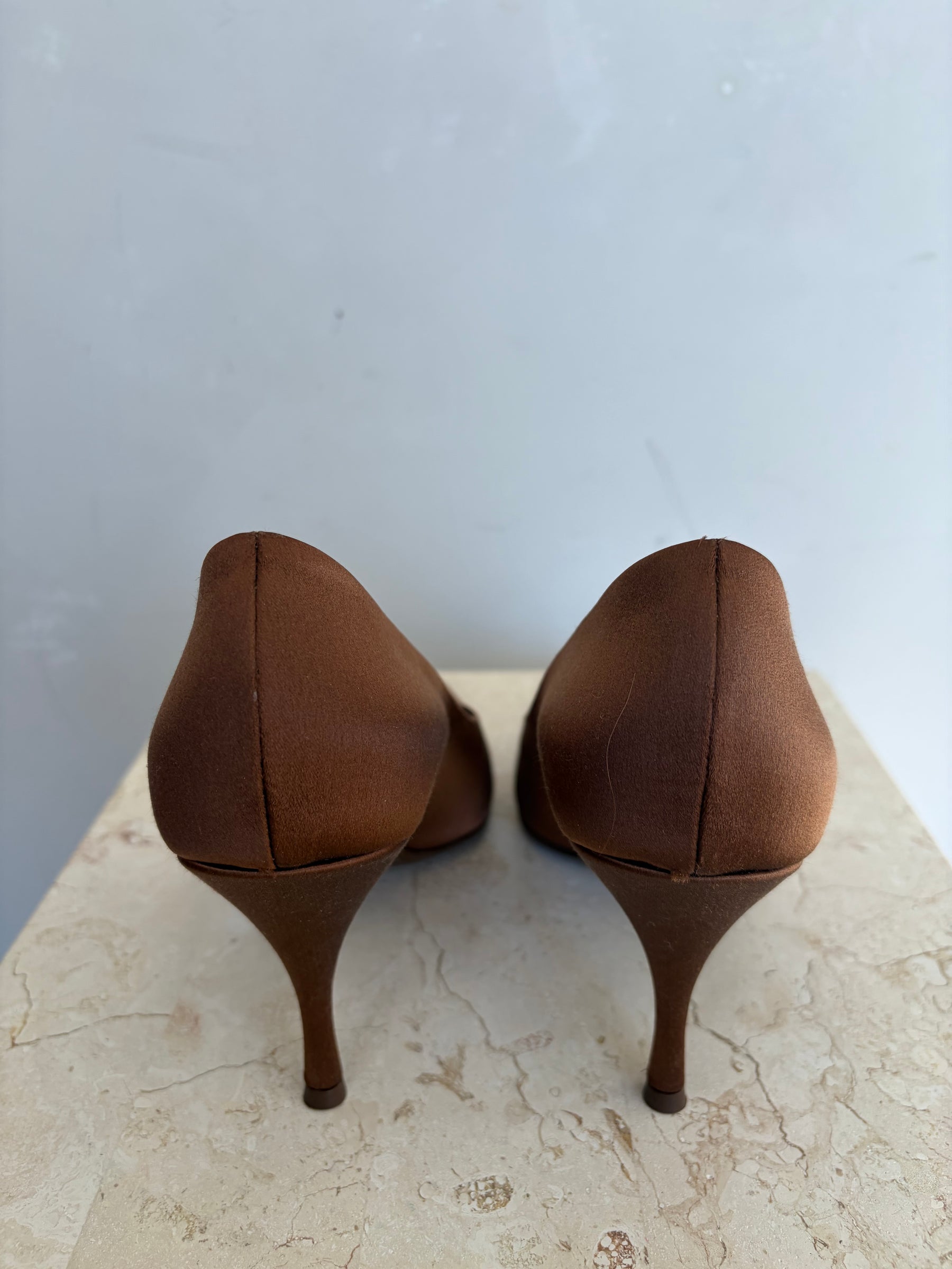 Prada Satin Pumps In Tobacco, 38