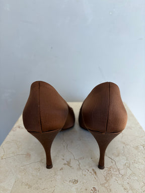 Prada Satin Pumps In Tobacco, 38