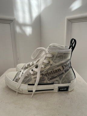 Dior Newspaper Print High Top Sneakers, 37
