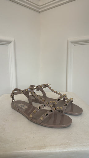 Valentino Garavani Beige Rockstud PVC Sandals, 37