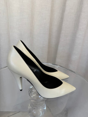 Saint Laurent Cream Leather Pointed Pumps, 37