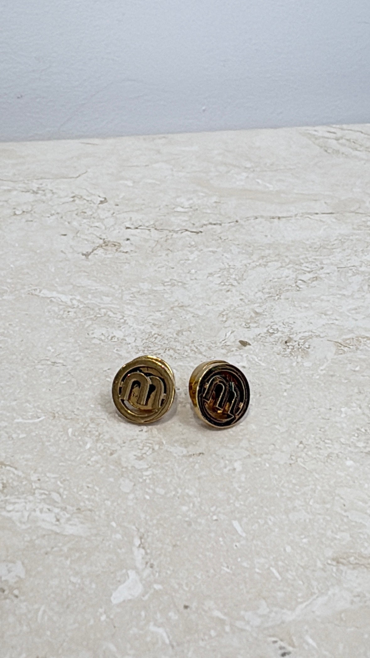 Miu Miu Gold Tone M Logo Earrings