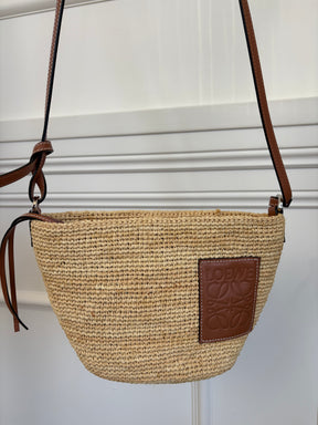 Loewe Raffia and Tan Leather Slit Pochette Crossbody Bag