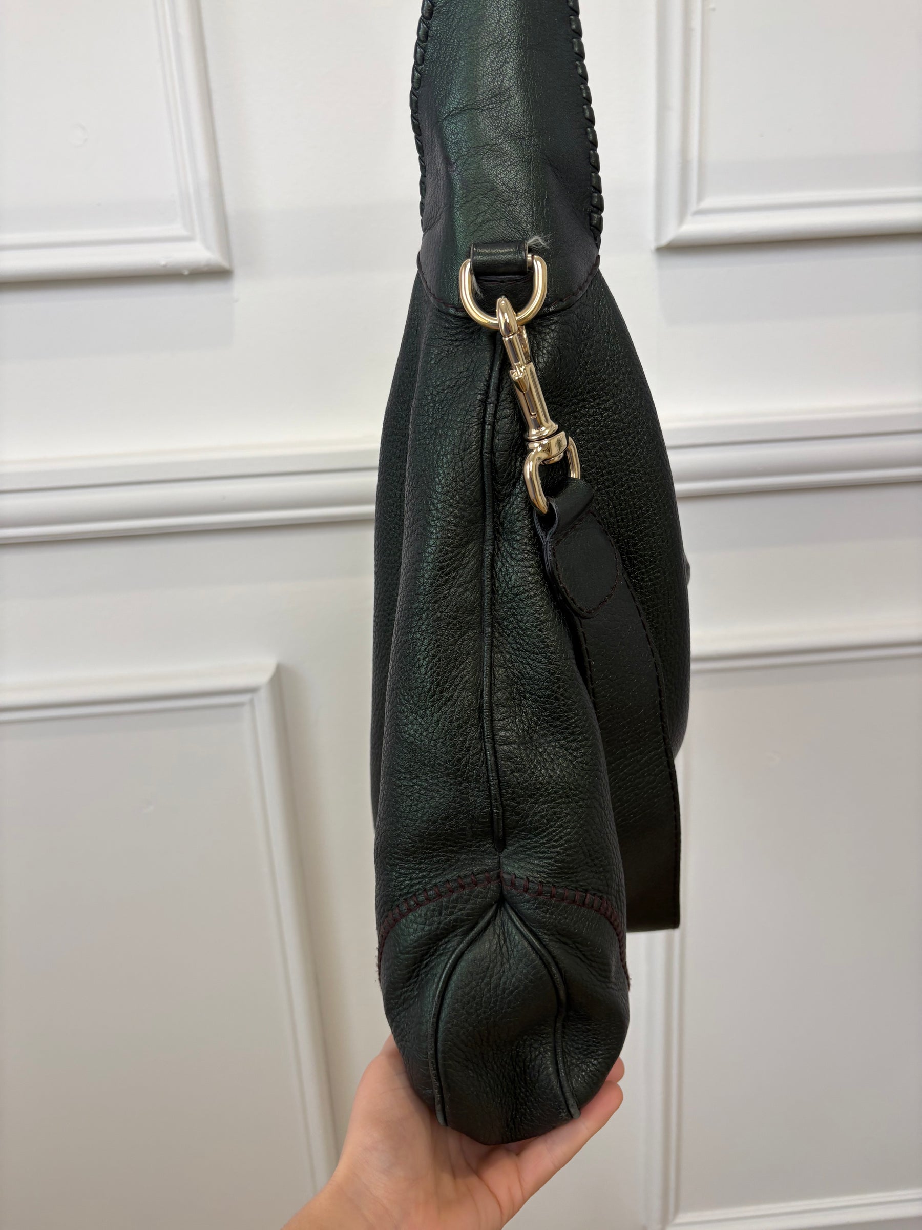 Gucci Emerald Green Metallic Leather Indy Jackie Hobo Bag
