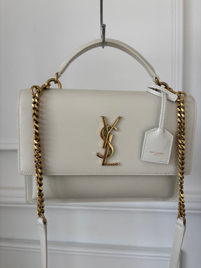Saint Laurent Ecru Leather Large Sunset Bag