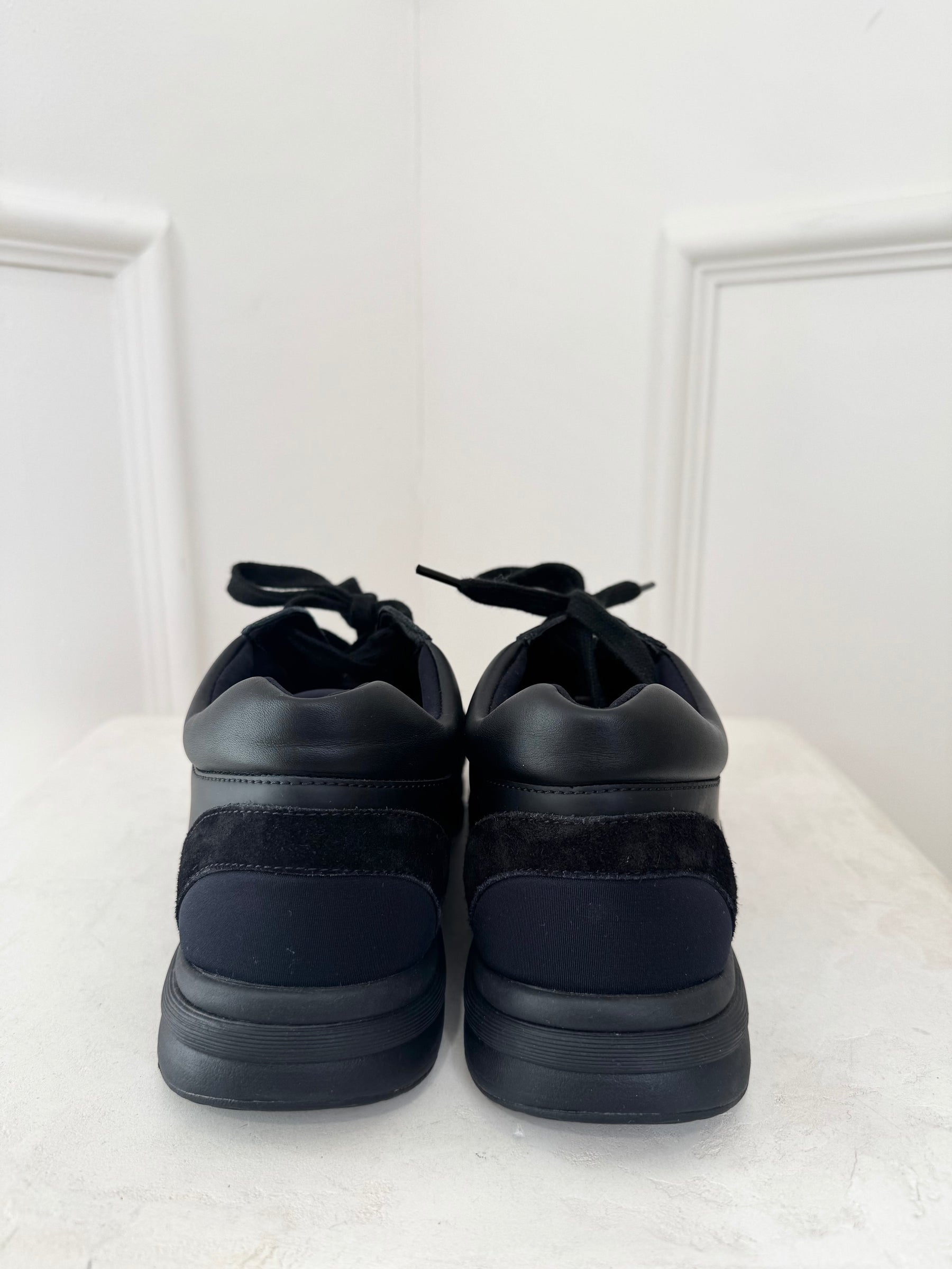 Chanel Black Leather and Suede CC Sneakers, 39.5