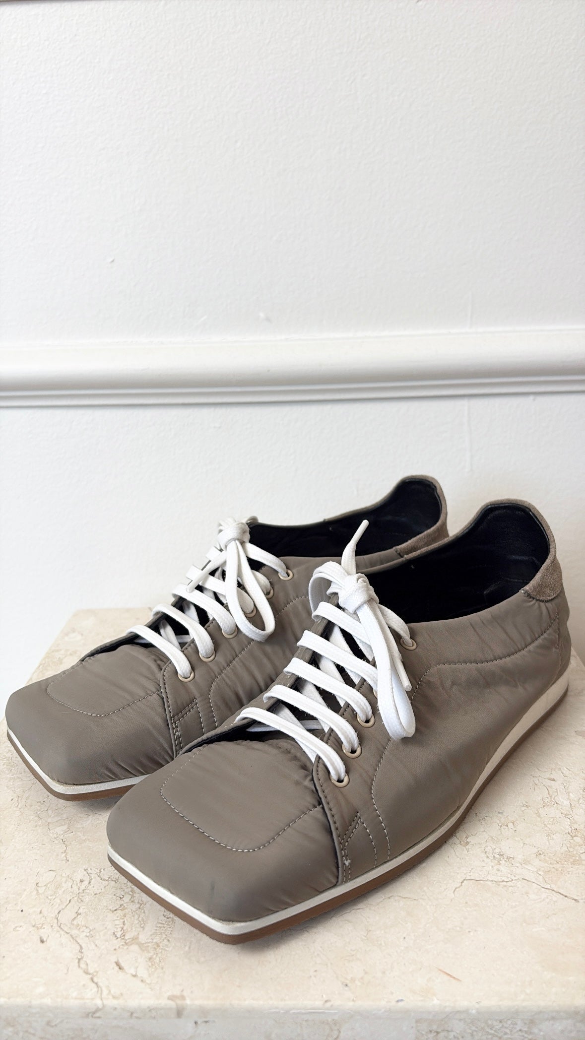 Tibi Taupe Nylon Square Toe Sneakers, 37.5