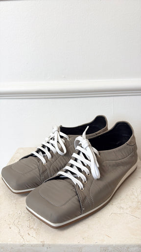 Tibi Taupe Nylon Square Toe Sneakers, 37.5