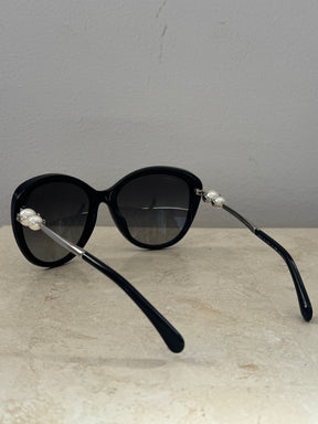 Chanel Black Oversized Pearl Arm Sunglasses