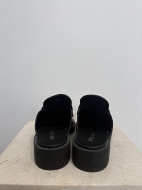 Prada Black Leather Backless Loafer, 41