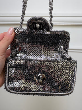 Chanel Pewter and Silver Hidden Sequin Micro Flap bag
