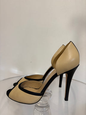 Chanel Beige and Black Peep Toe Pumps, 40 C