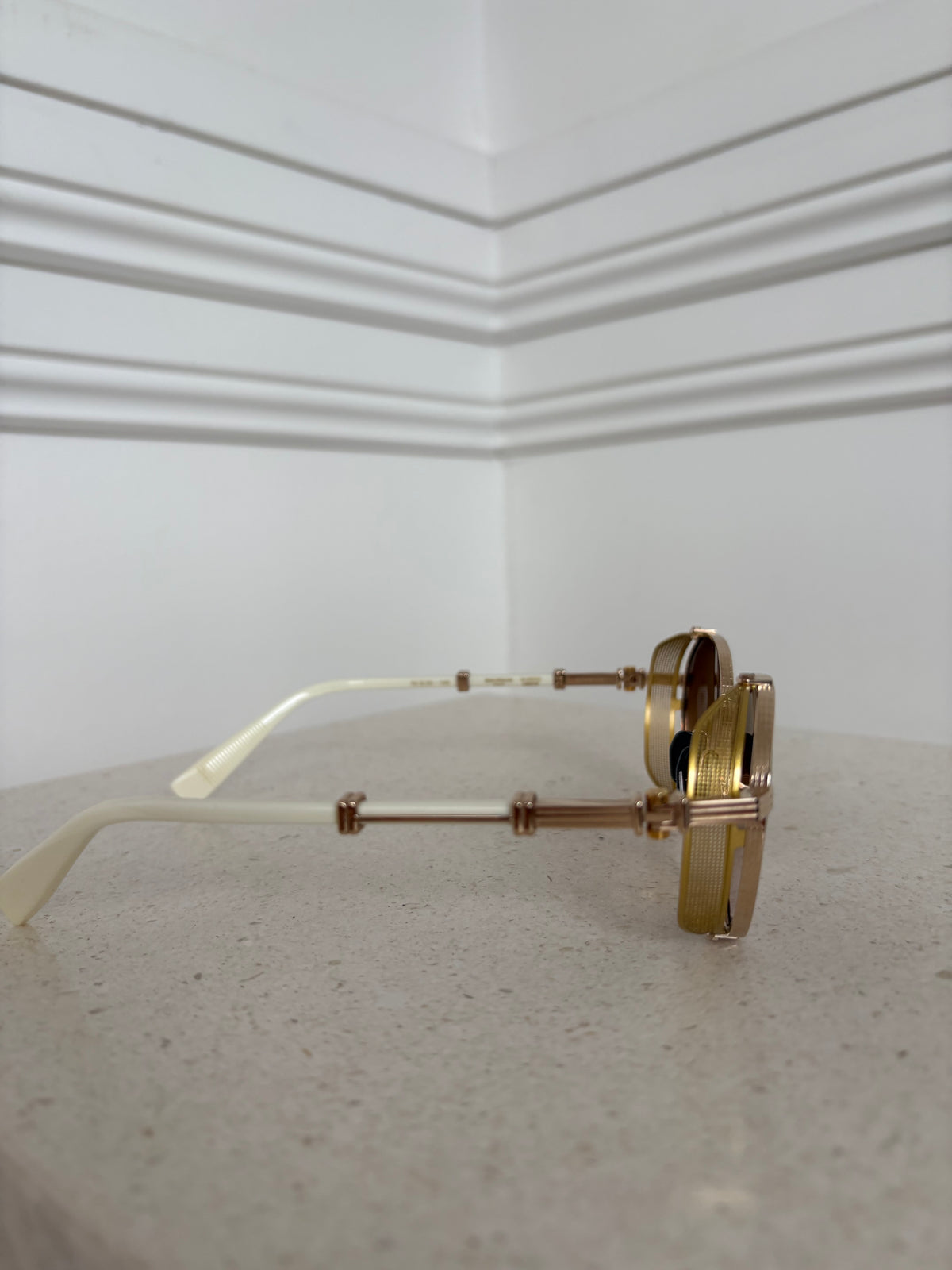 Balmain Round Gold Frame and Cream Arm Sunglasses