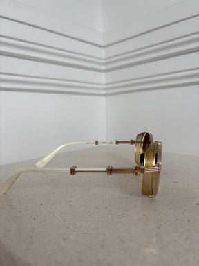 Balmain Round Gold Frame and Cream Arm Sunglasses