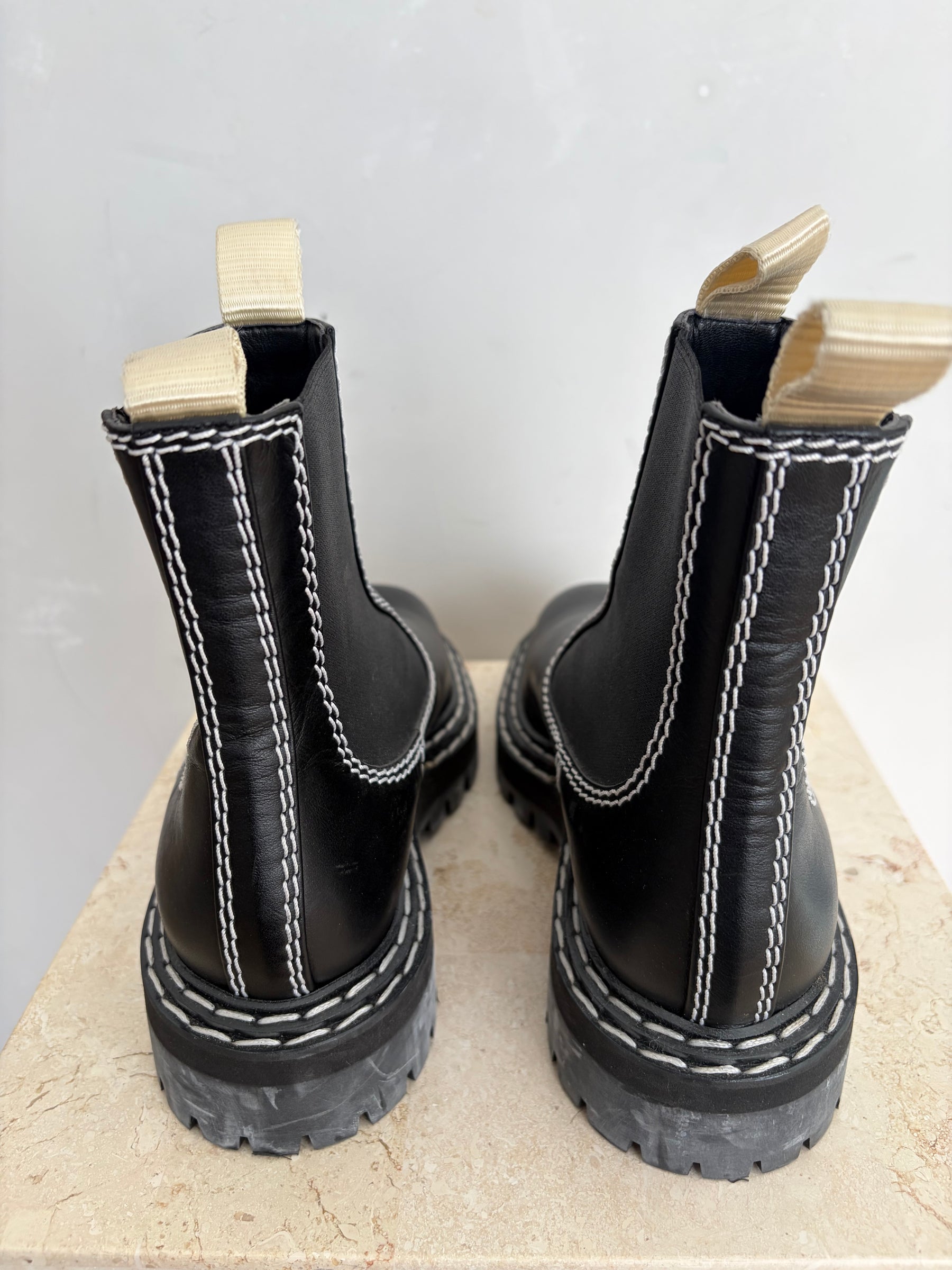 Proenza Schouler Black Chelsea Ankle Boots With White Stitch Detail, 38