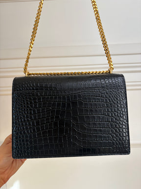 Saint Laurent Black Croc Embossed Sunset Bag