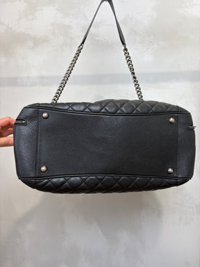 Chanel Black Grained Leather Airlines Round Trip Bowling Bag
