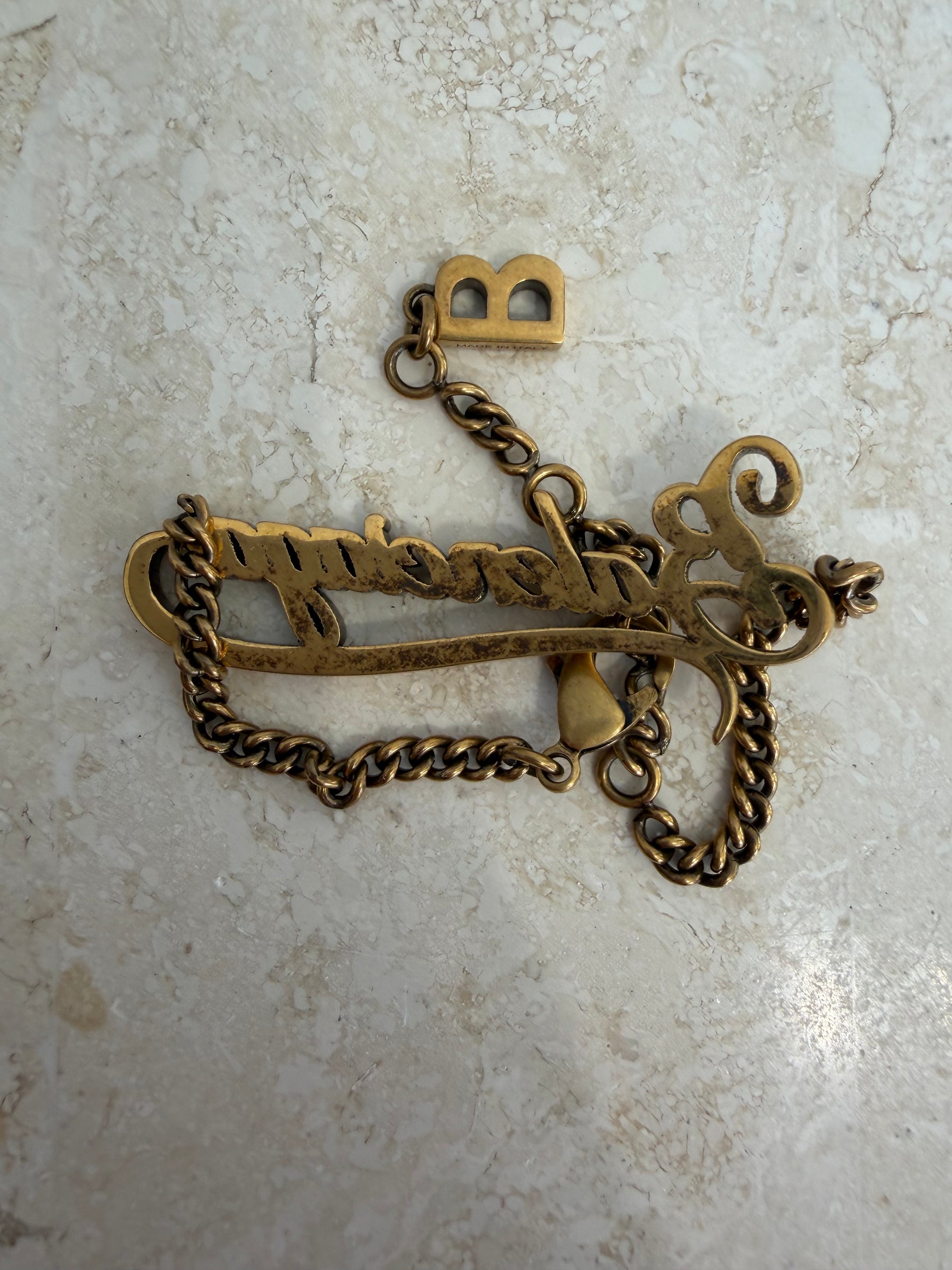 Balenciaga Gold Tone Logo Chain Bracelet
