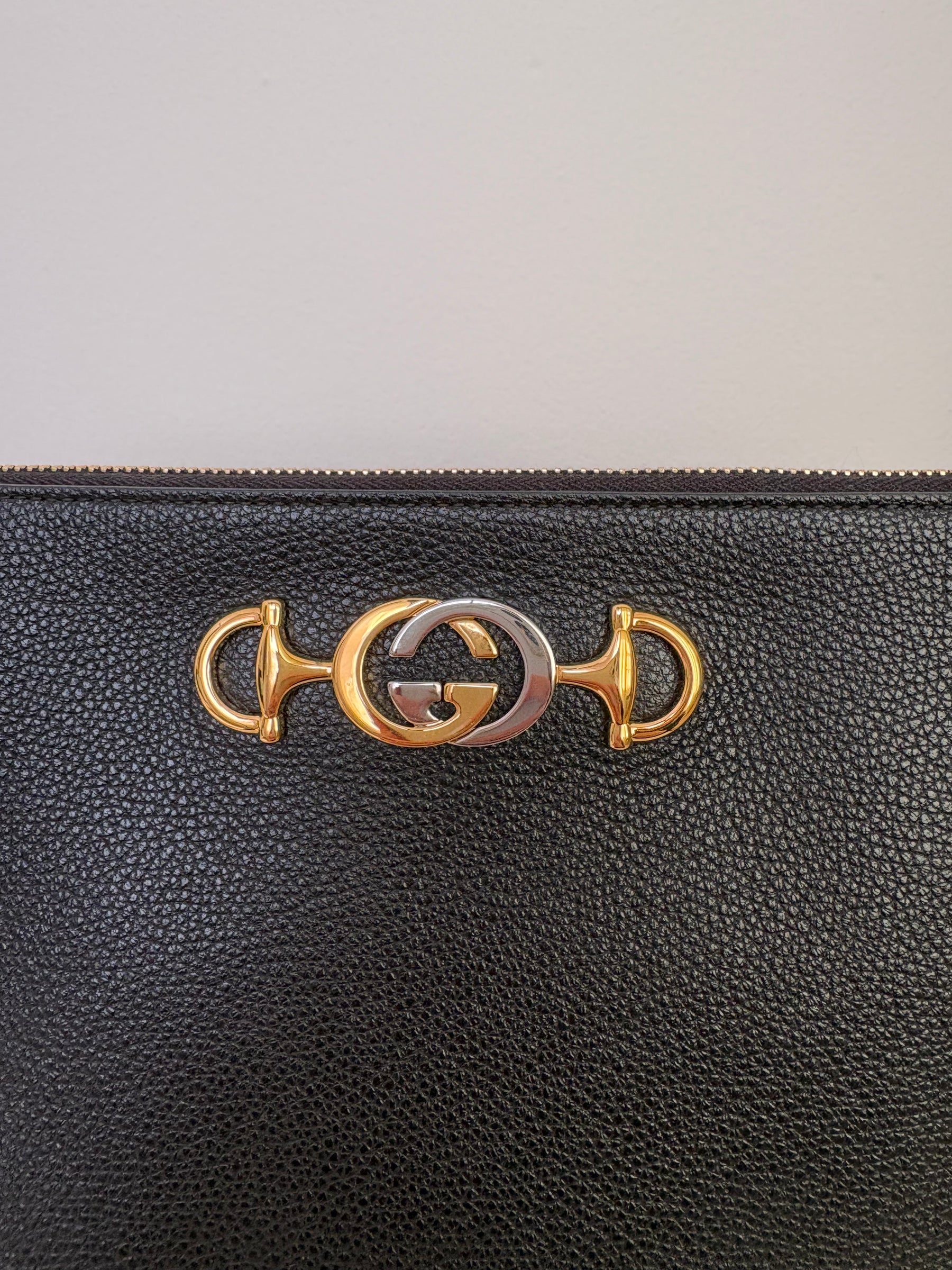 Gucci Black Grained Leather Zumi Logo Pouch