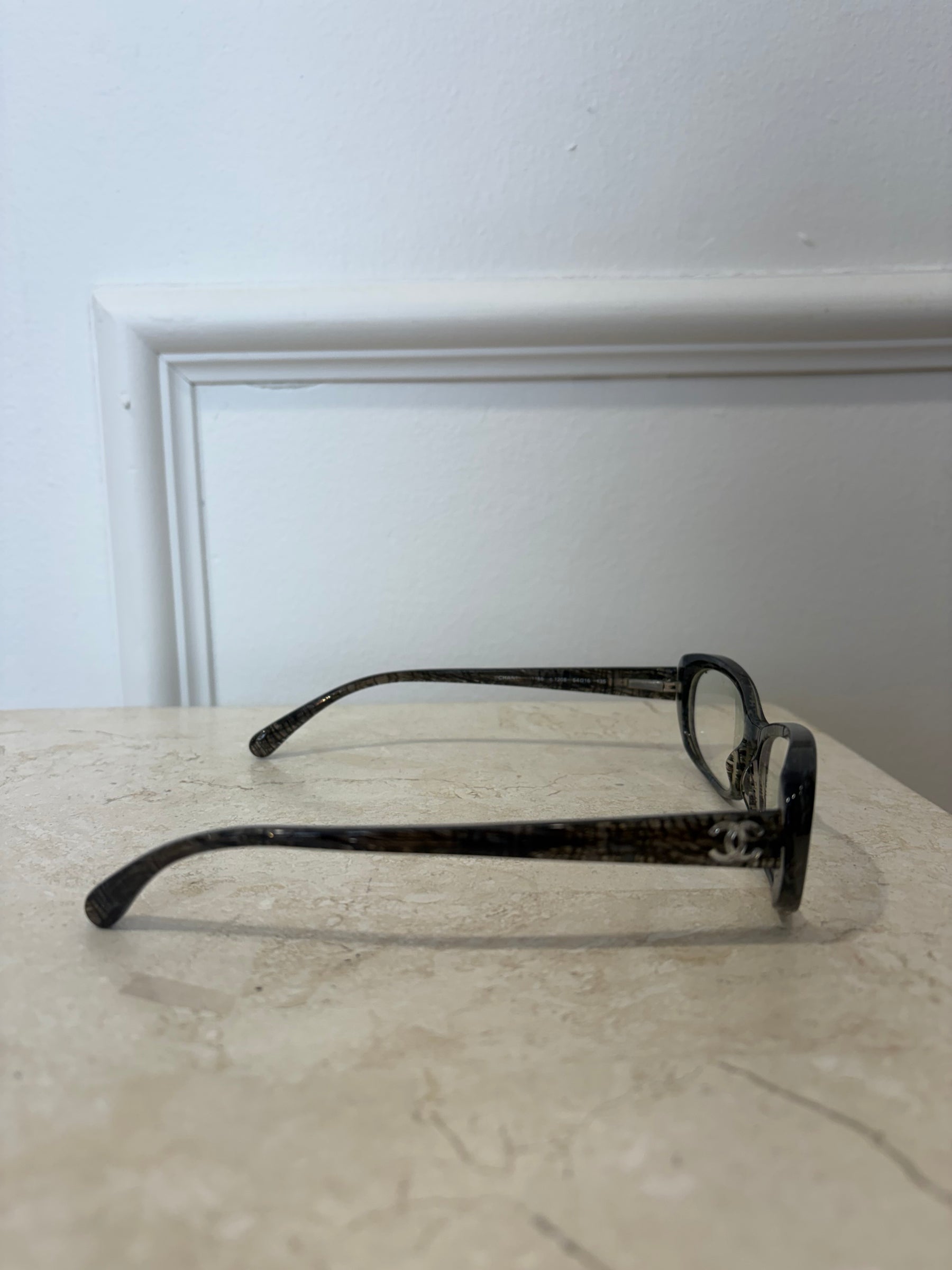 Chanel Charcoal Textured Oval Optical Glasses