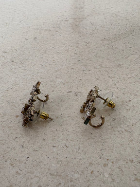 Chanel Gold Tone and Crystal CC No 5 Stud Earrings