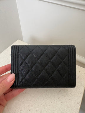 Chanel Black Caviar Leather Trifold Boy Wallet